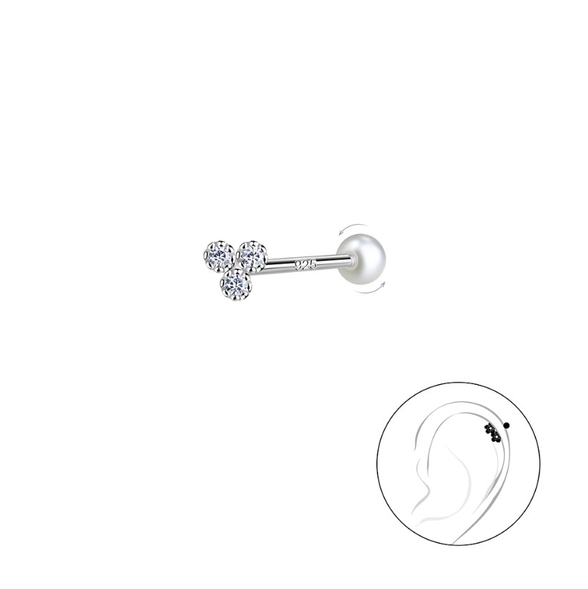 Levně SYLVIENE Stříbrný piercing STONES Délka: 6 mm, Průměr/Tloušťka: 0,8 mm Ag 925/1000