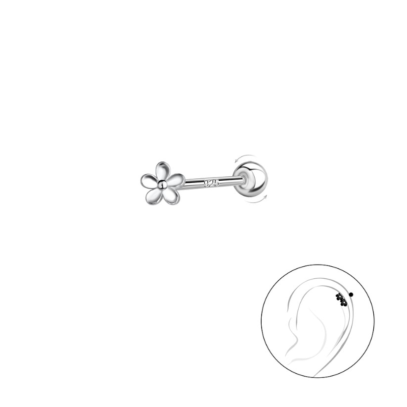 Levně SYLVIENE Stříbrný piercing FLOWER Délka: 6 mm, Průměr/Tloušťka: 0,8 mm Ag 925/1000