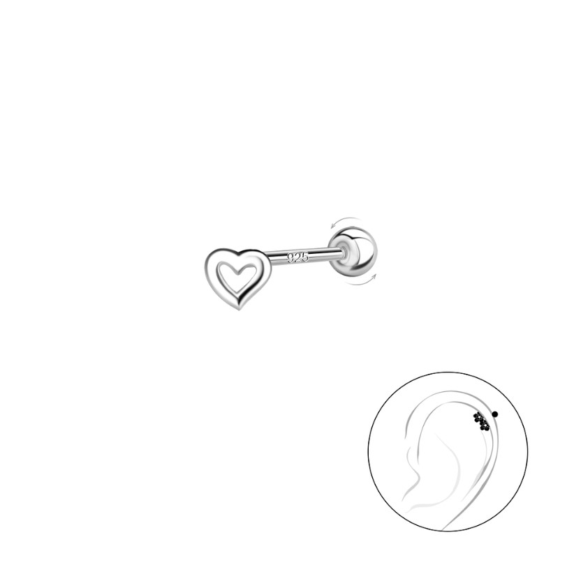 Levně SYLVIENE Stříbrný piercing Mini Srdce Délka: 6 mm, Průměr/Tloušťka: 0,8 mm Ag 925/1000