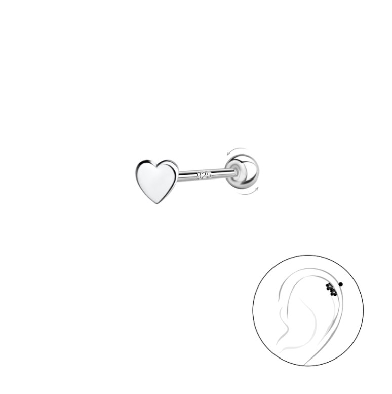 Levně SYLVIENE Stříbrný piercing SRDCE Délka: 6 mm, Průměr/Tloušťka: 0,8 mm Ag 925/1000