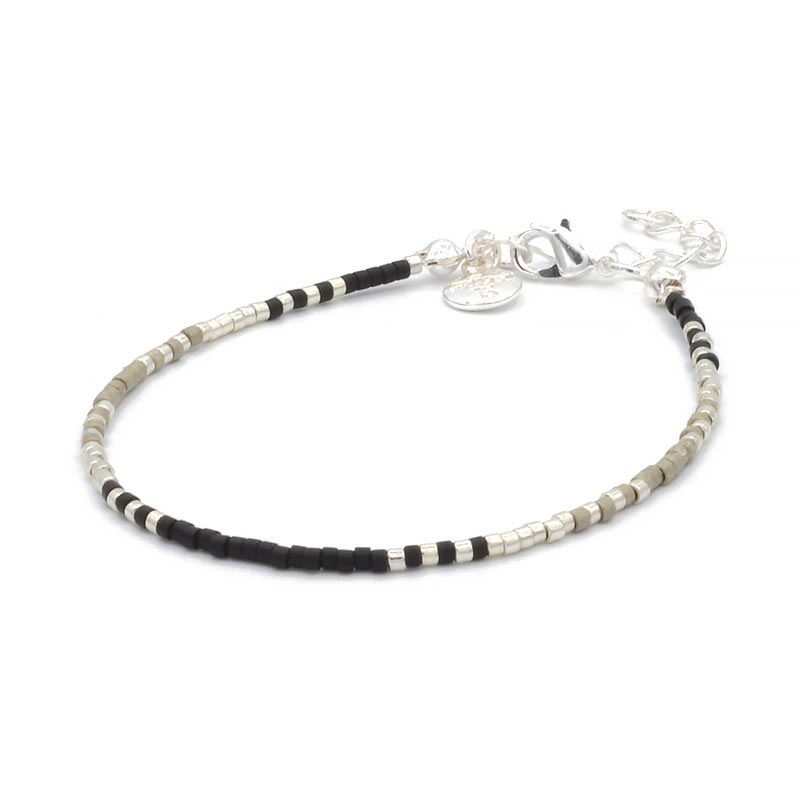 Levně Mint15 Miyuki náramek Delicate Black & Whitet Silver