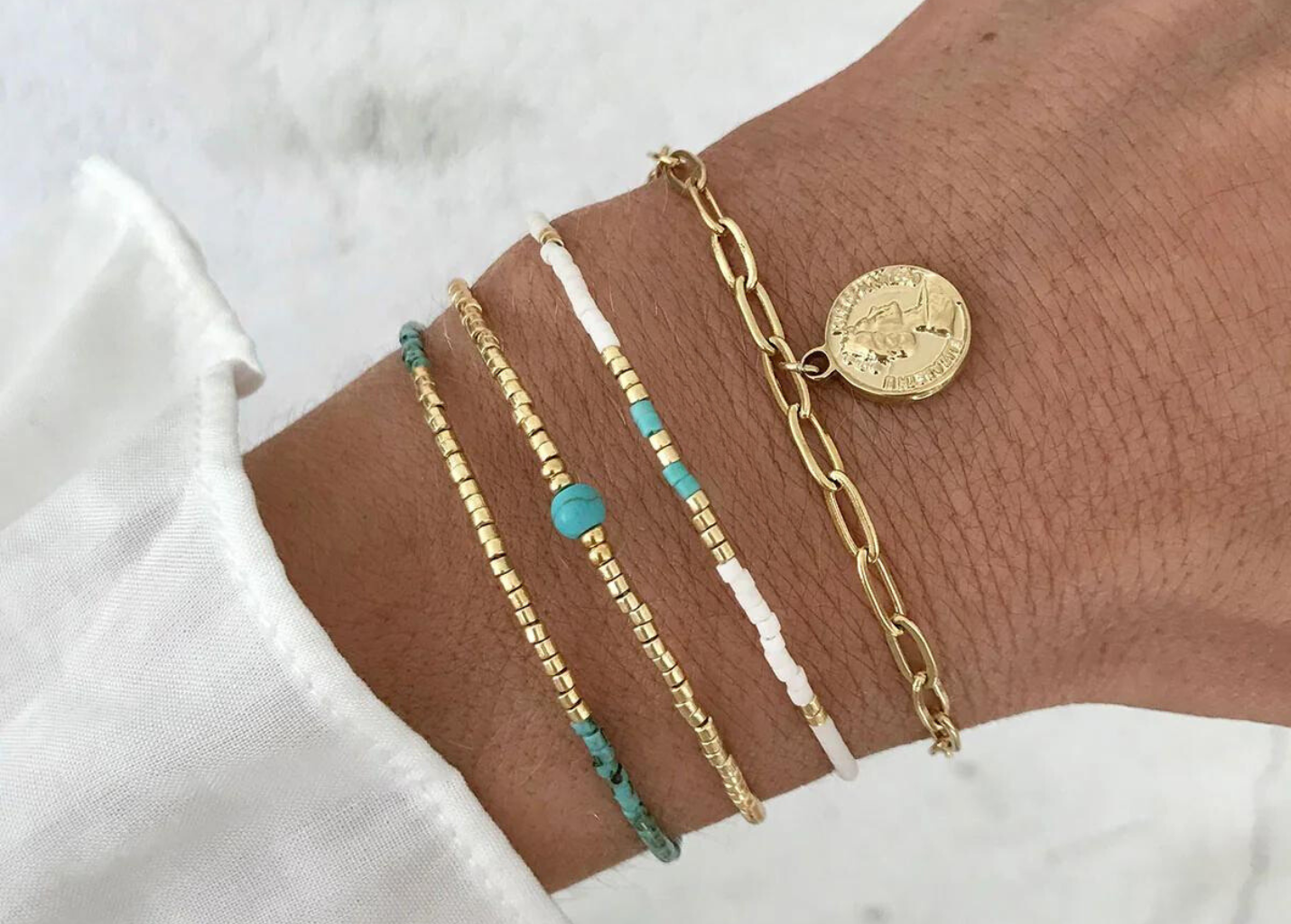 Levně Mint15 Set náramků Turquoise Chic Gold