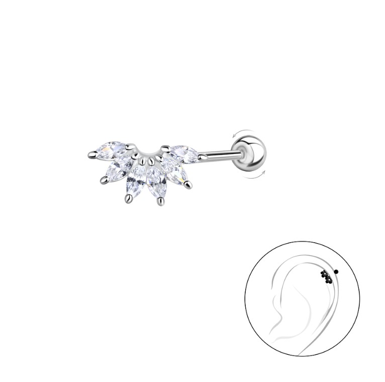 Levně SYLVIENE Stříbrný piercing LEAFS Délka: 6 mm, Průměr/Tloušťka: 1,2 mm Ag 925/1000