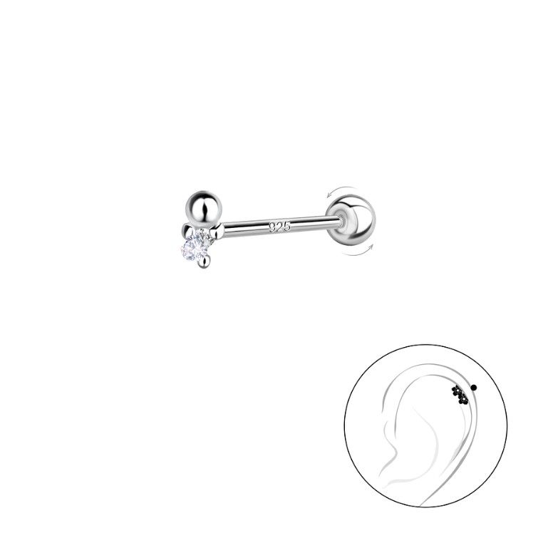 Levně SYLVIENE Stříbrný piercing BALL ZIRKON Délka: 6 mm, Průměr/Tloušťka: 0,8 mm Ag 925/1000