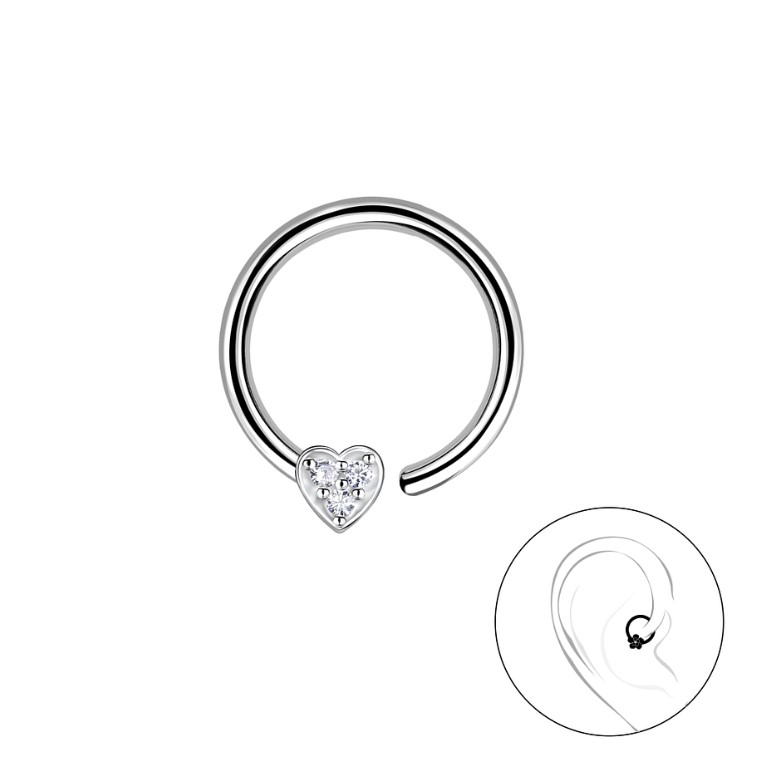 Levně Sylv Stříbrný rozevírací piercing SRDÍČKO 1.2 x 11 mm Ag 925/1000
