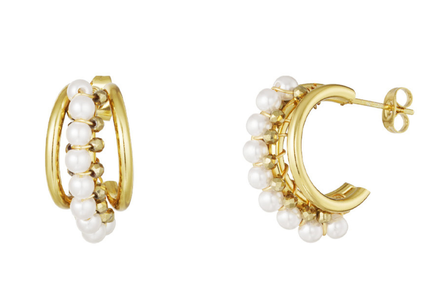 Levně SYLVIENE Náušnice TRIPLE PEARL Gold