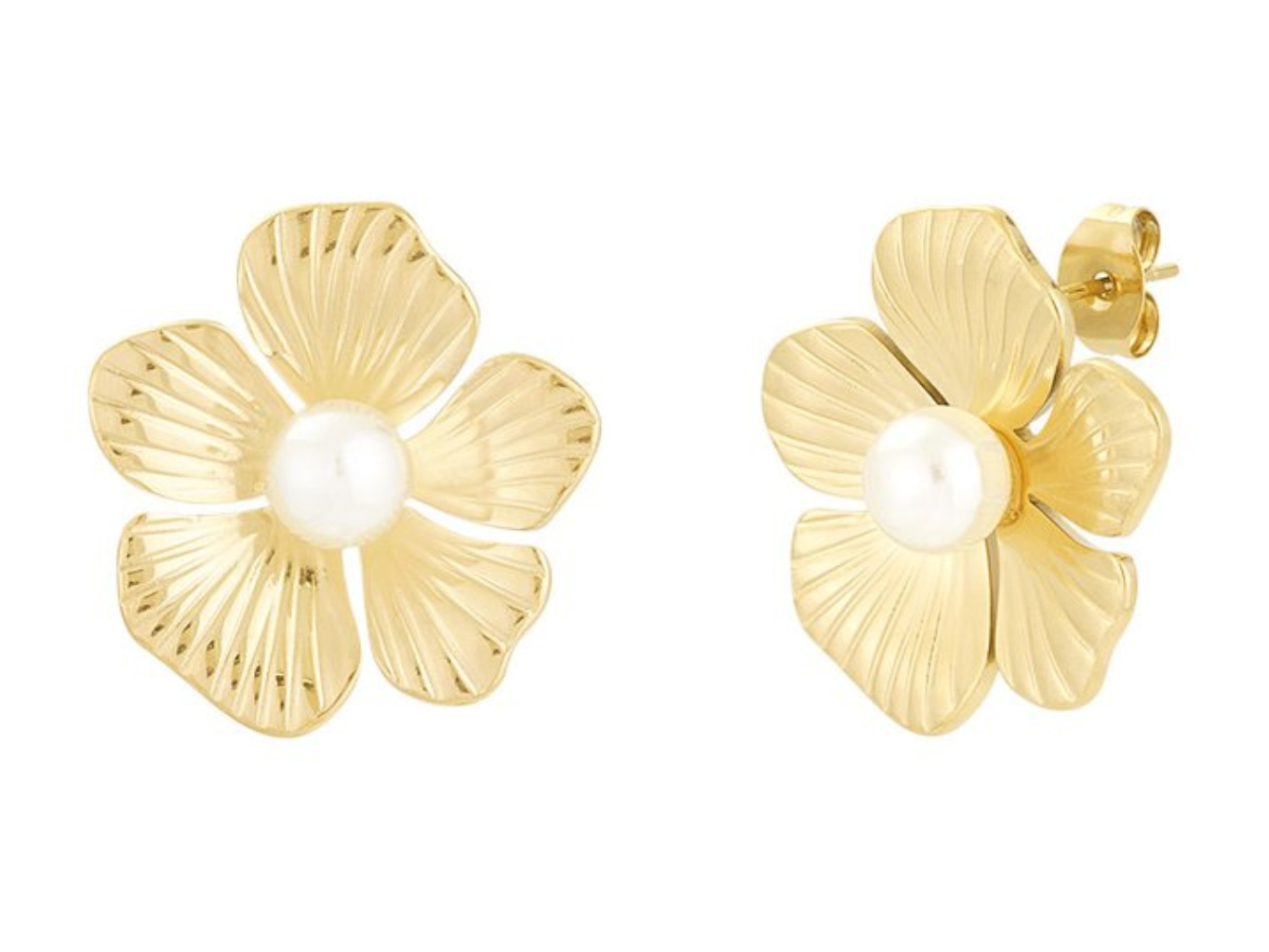 Levně SYLVIENE Náušnice FLOWER Pearl Gold