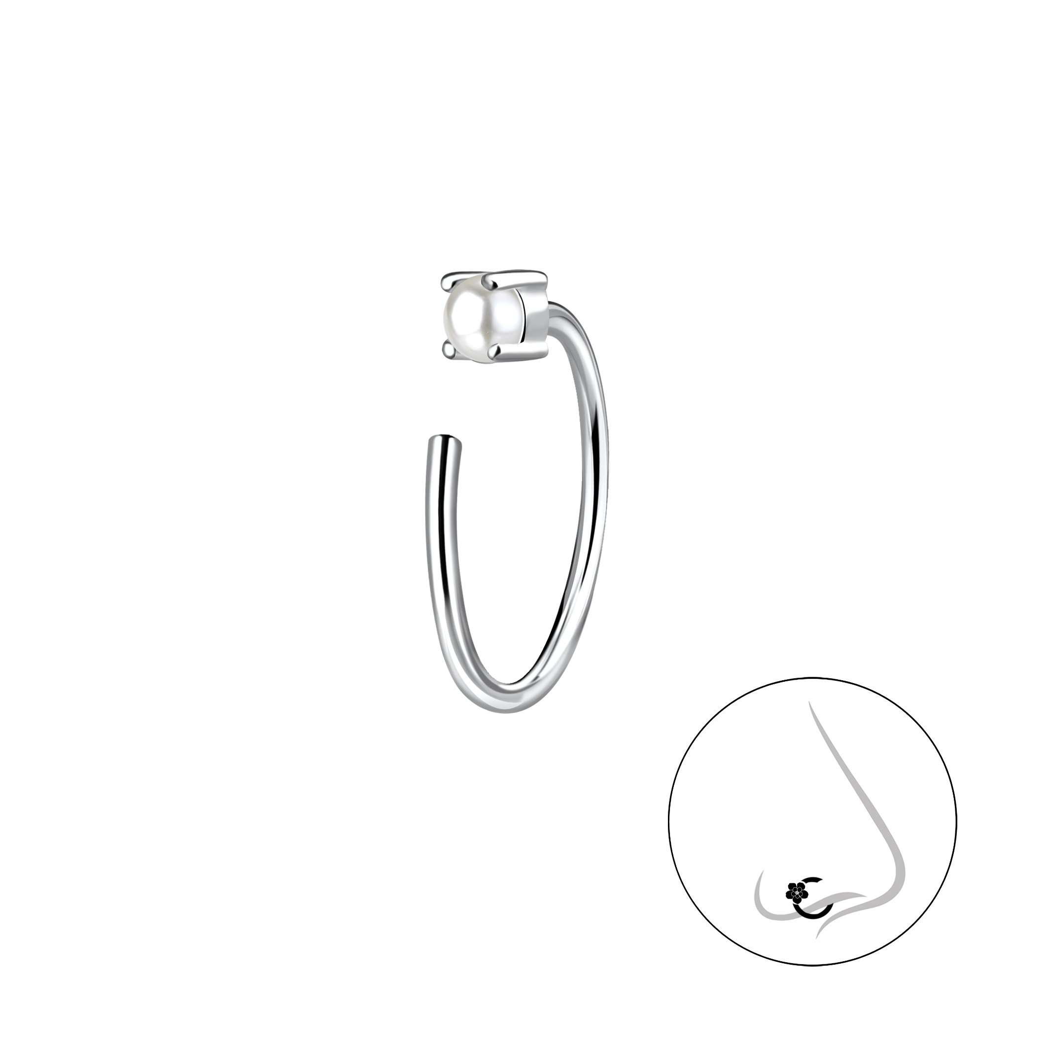 Levně Stříbrný piercing do nosu PERLA Ag 925/1000