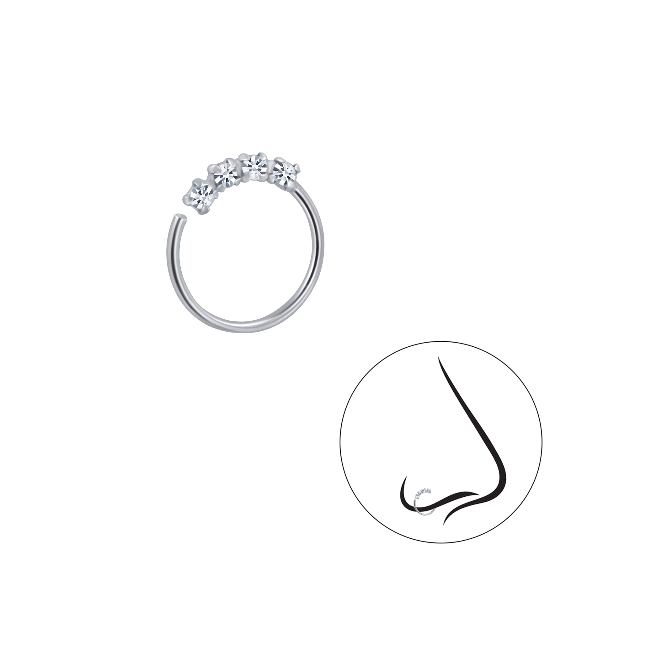 Levně SYLVIENE Stříbrný piercing do nosu s Krystaly Ag 925/1000