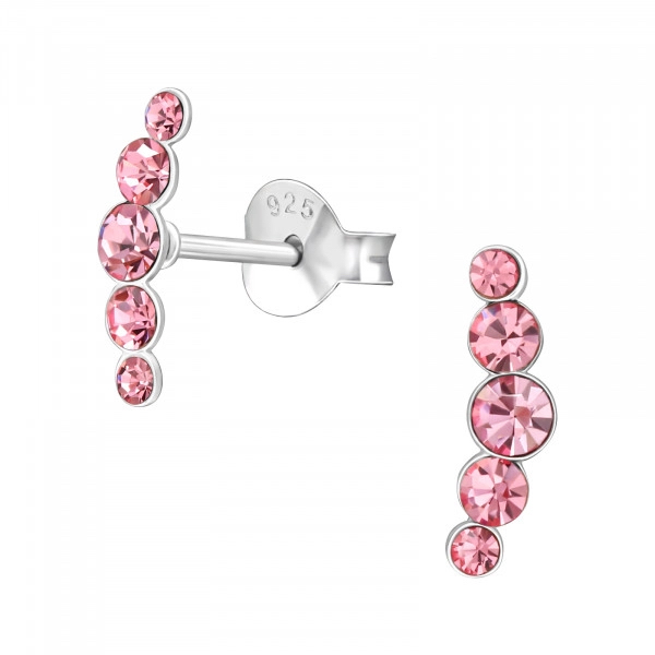 Levně SYLVIENE Stříbrné náušnice Geometric s Krystaly Pink Ag 925/1000