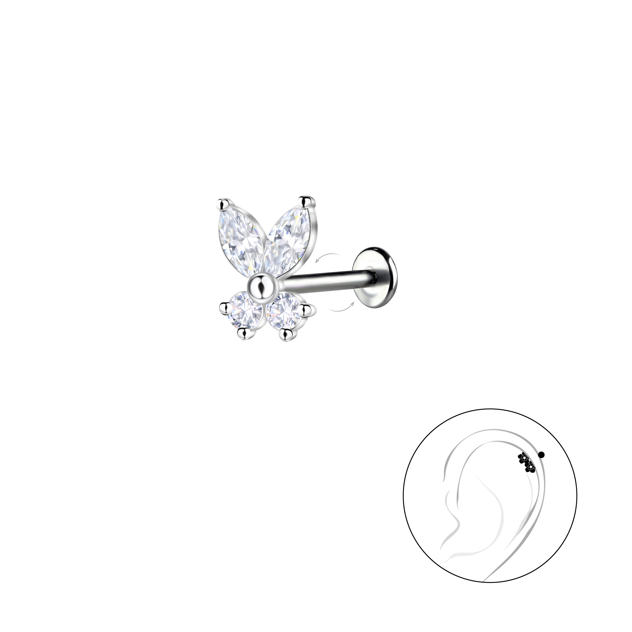 Levně SYLVIENE Titanová Labreta BUTTERFLY 1ks Délka: 8 mm, Průměr/Tloušťka: 1,2 mm - z prémiového titanu třídy G23