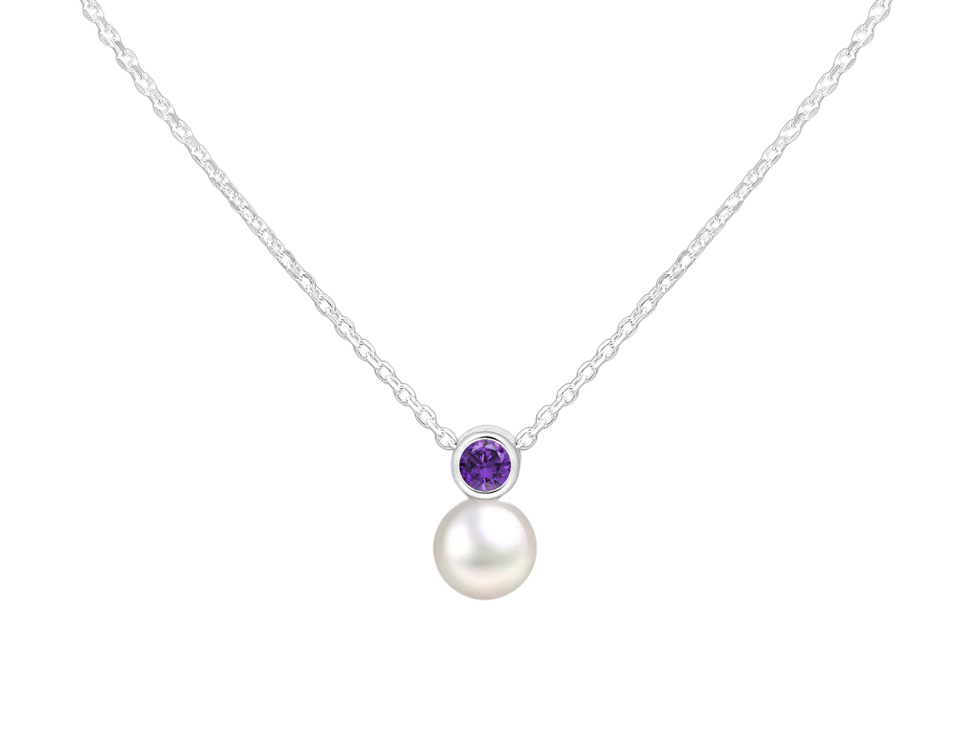 Levně SYLVIENE Stříbrný náhrdelník Birthstone s perličkou Únor Ag 925/1000
