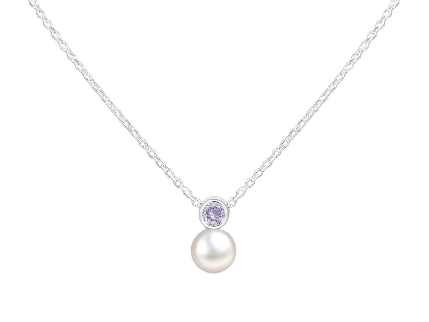 Levně SYLVIENE Stříbrný náhrdelník Birthstone s perličkou Červen Ag 925/1000