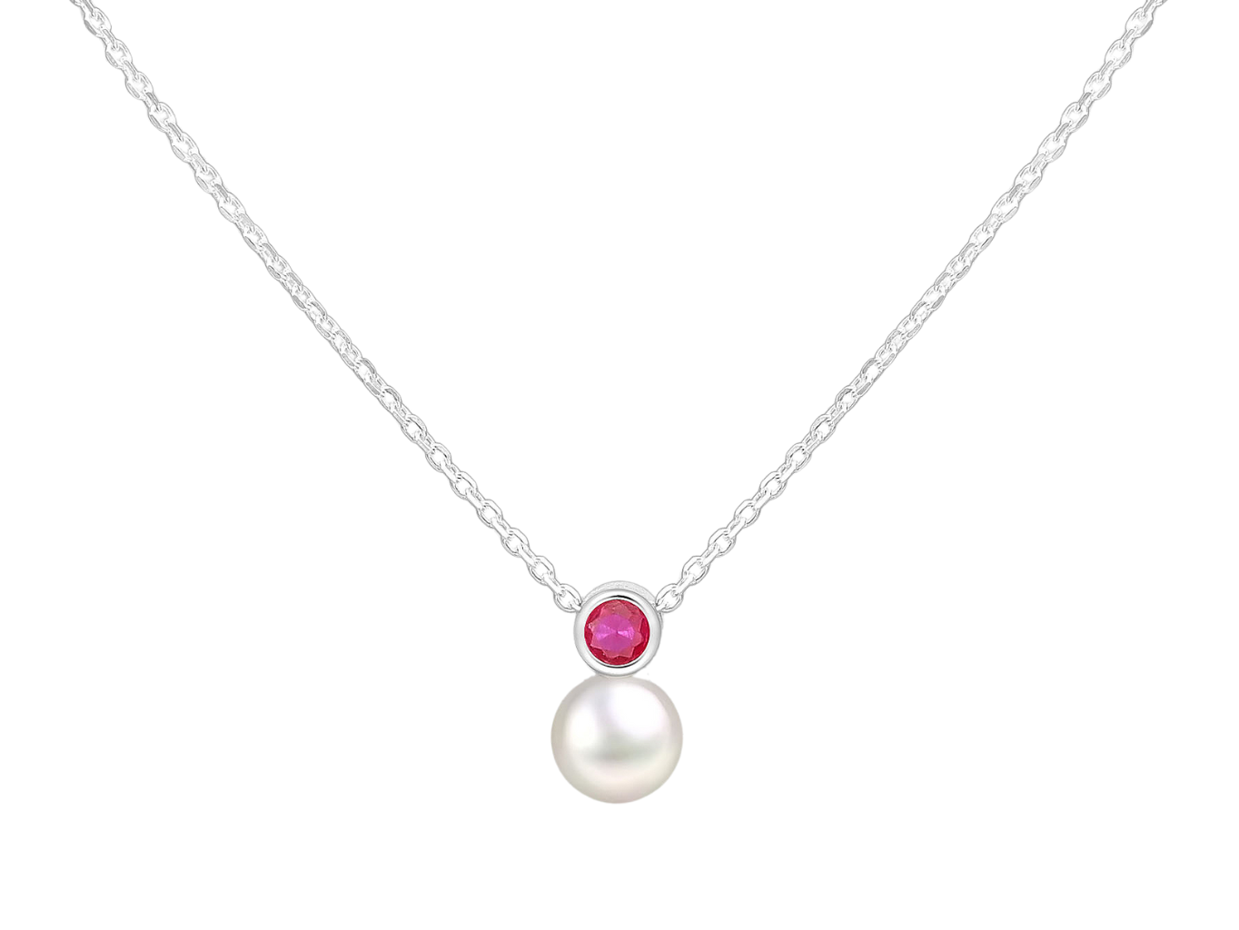 Levně SYLVIENE Stříbrný náhrdelník Birthstone s perličkou Červenec Ag 925/1000