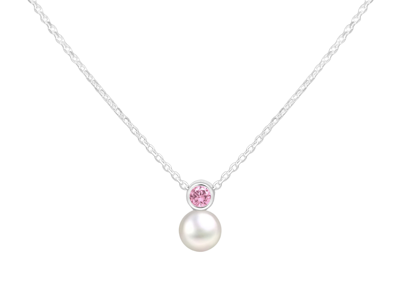 Levně SYLVIENE Stříbrný náhrdelník Birthstone s perličkou Říjen Ag 925/1000