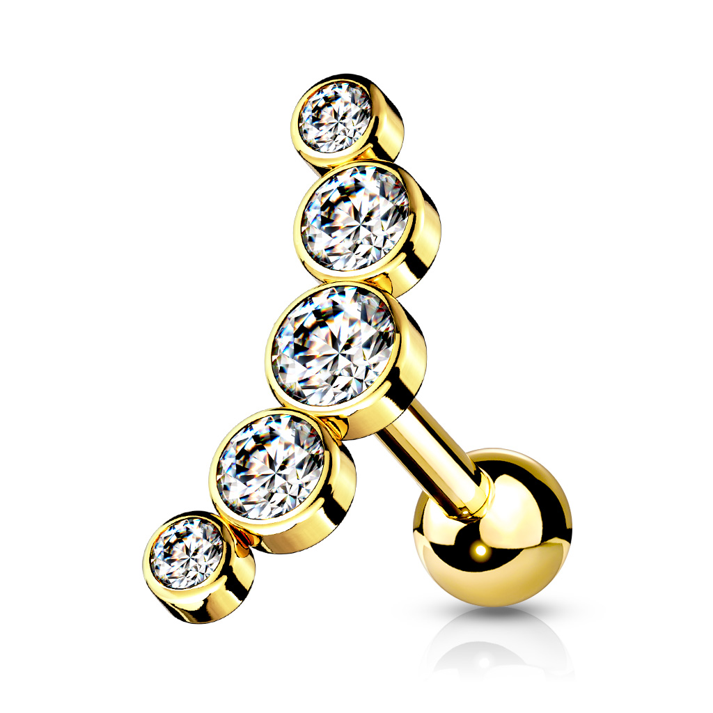 Levně SYLVIENE Piercing činka do ucha s Krystaly Barva: Zlatá/Čirá, Délka: 6 mm, Průměr/Tloušťka: 1,2 mm chirurgická ocel 316L s prémiovým PVD pokovením