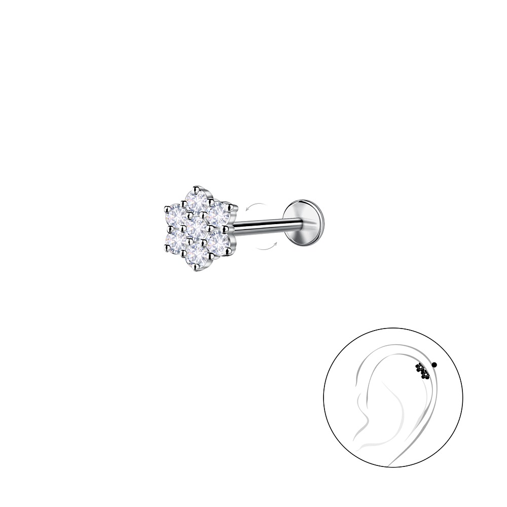 Levně SYLVIENE Titanová Labreta FLOWER 1ks Délka: 8 mm, Průměr/Tloušťka: 1,2 mm - z prémiového titanu třídy G23