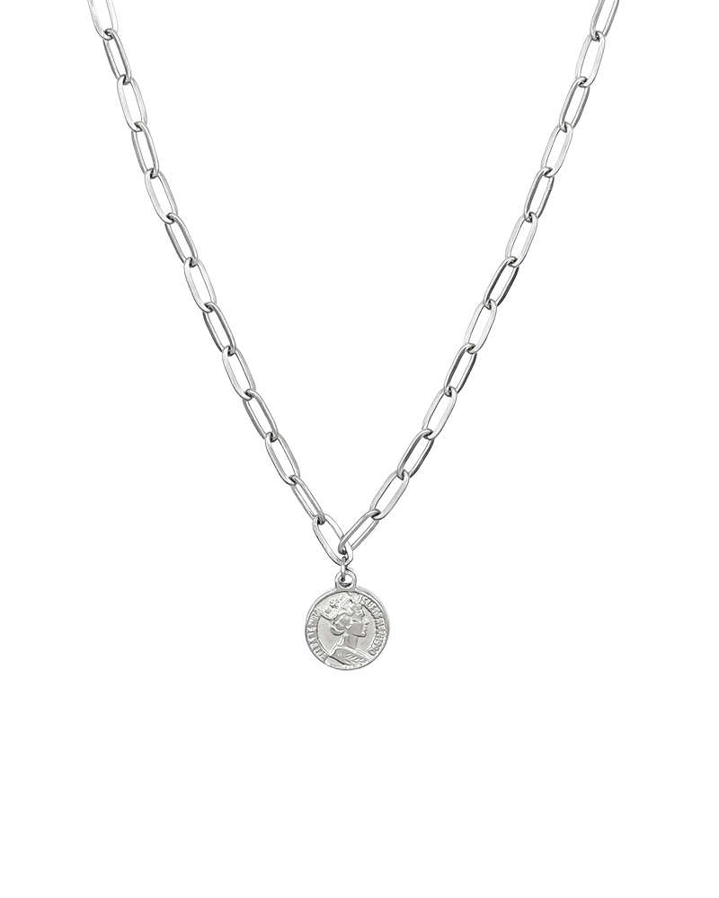 Levně Mint15 Náhrdelník Chain & Coin Silver - z voděodolné chirurgické oceli, která ti nezčerná ani nezmění barvu