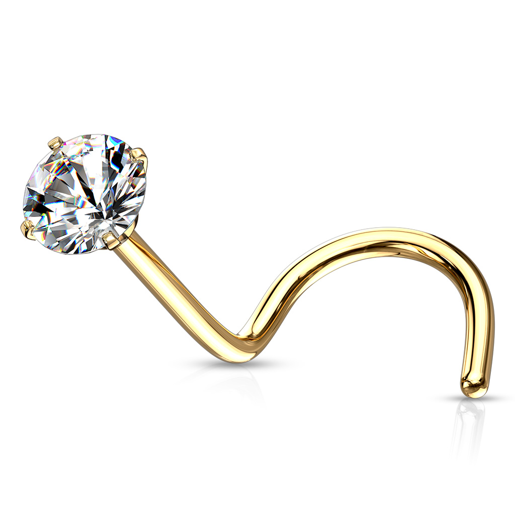 Levně SYLVIENE Piercing do nosu se Zirkonem Barva: Zlatá/Čirá, Průměr/Tloušťka: 0,8 mm, Velikost kamene/Ozdobné koncovky: 2 mm chirurgická ocel 316L s prémiovým PVD pokovením