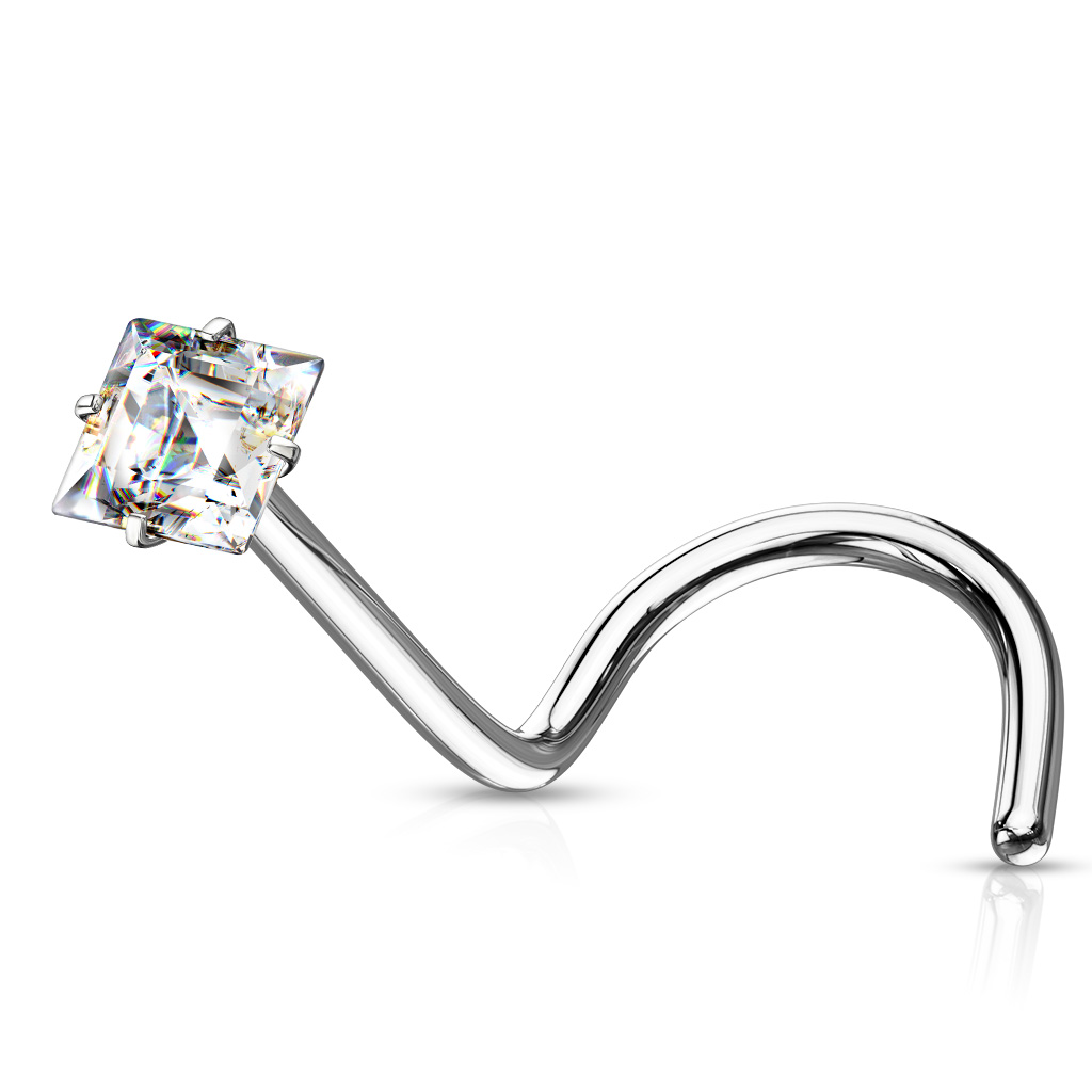 Levně SYLVIENE Piercing do nosu Square se Zirkonem Barva: Stříbrná/Čirá, Průměr/Tloušťka: 0,8 mm, Velikost kamene/Ozdobné koncovky: 2,5 mm chirurgická ocel 316L s prémiovým PVD pokovením