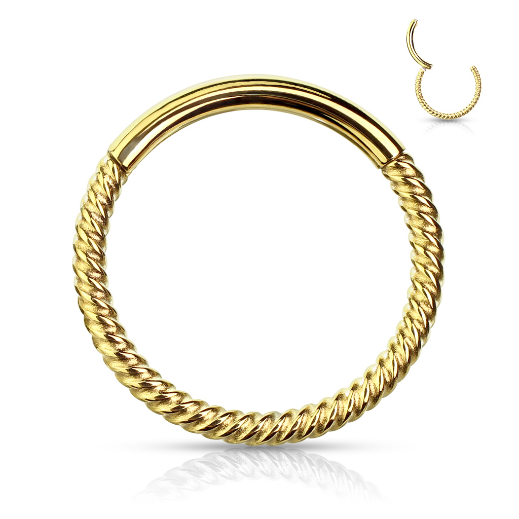 Piercing segment kroužek kroucený Barva: Zlatá, Délka: 10 mm, Průměr/Tloušťka: 1,2 mm