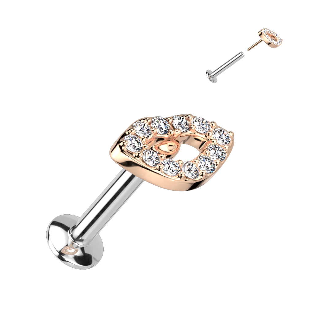 Levně SYLVIENE Labreta Lips se Zirkony Barva: Rose Gold/Čirá, Délka: 8 mm, Průměr/Tloušťka: 1,2 mm - chirurgická ocel 316L a mosaz