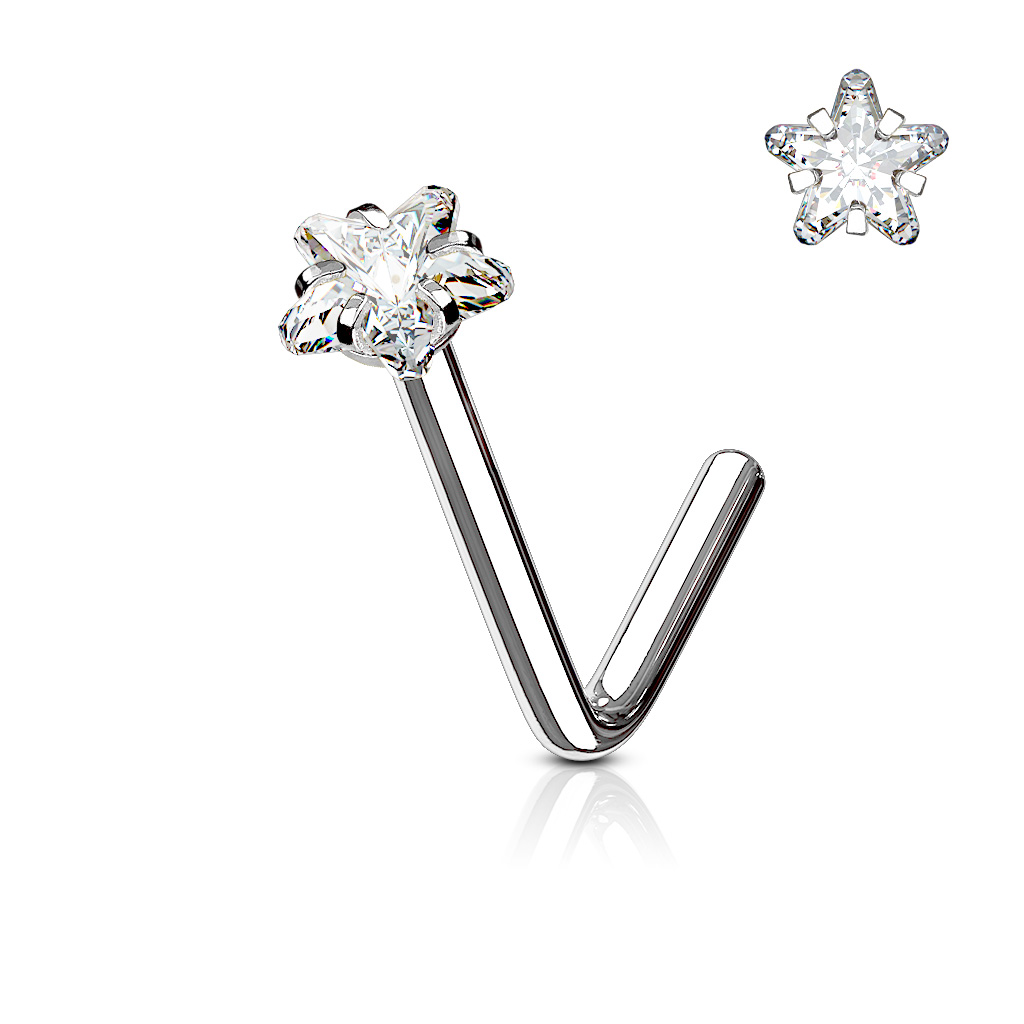 Piercing do nosu Star se Zirkonem Barva: Stříbrná/Čirá, Délka: 6 mm, Průměr/Tloušťka: 1 mm