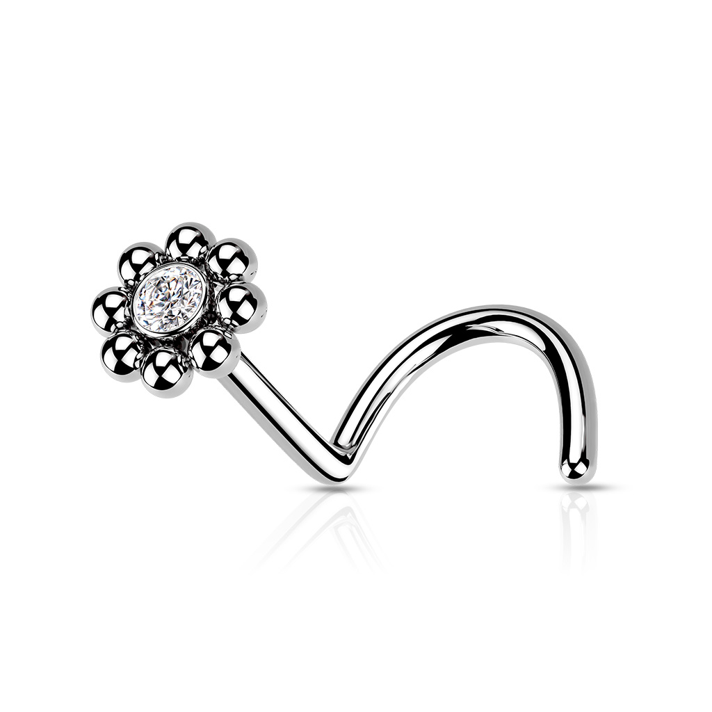 Piercing do nosu Balls se Zirkonem Barva: Stříbrná/Čirá, Délka: 6 mm, Průměr/Tloušťka: 0,8 mm