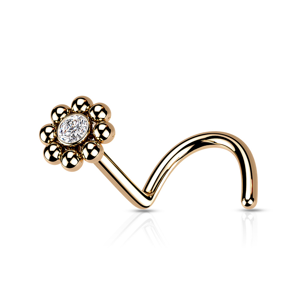 Piercing do nosu Balls se Zirkonem Barva: Rose Gold/Čirá, Délka: 6 mm, Průměr/Tloušťka: 0,8 mm