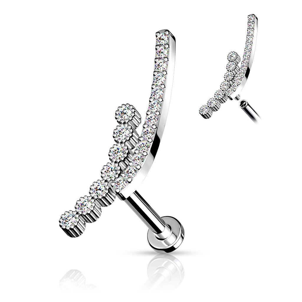 Levně SYLVIENE Labreta Double Lined se Zirkony Barva: Stříbrná/Čirá, Délka: 8 mm, Průměr/Tloušťka: 1,2 mm - chirurgická ocel 316L a mosaz