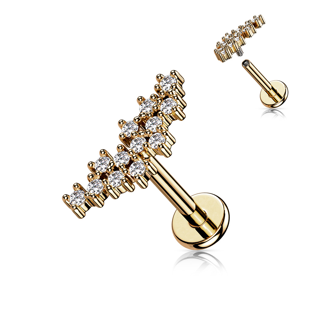 Levně SYLVIENE Labreta Chic se Zirkony Barva: Rose Gold/Čirá, Délka: 8 mm, Průměr/Tloušťka: 1,2 mm - chirurgická ocel 316L a mosaz