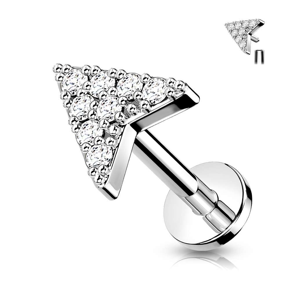 Labreta Arrow se Zirkony Barva: Stříbrná/Čirá, Délka: 8 mm, Průměr/Tloušťka: 1,2 mm