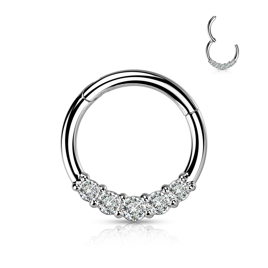 Levně SYLVIENE Piercing segment kroužek se Zirkony Barva: Stříbrná/Čirá, Délka: 8 mm, Průměr/Tloušťka: 1,2 mm - chirurgická ocel 316L s prémiovým PVD pokovením