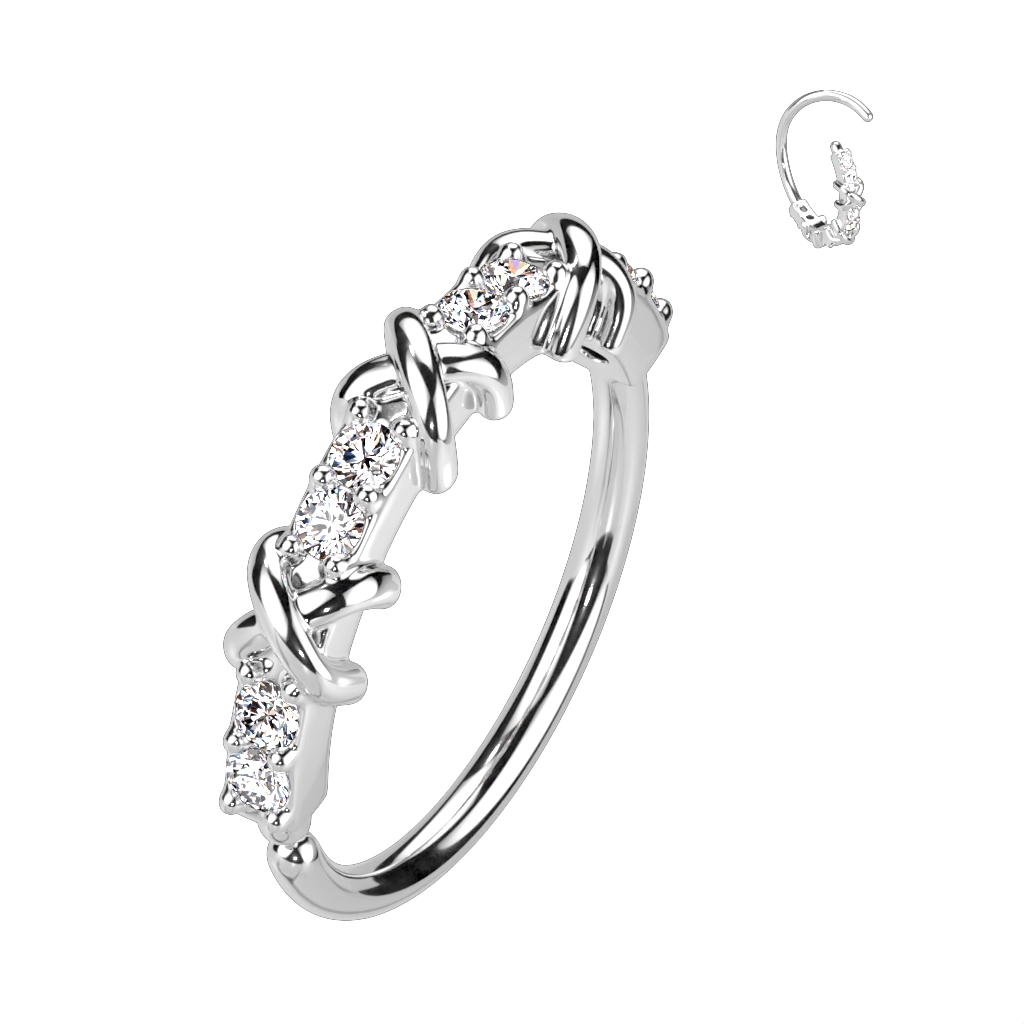 Levně SYLVIENE Piercing kroužek Criss Cross se Zirkony Barva: Stříbrná - mosaz potažený platinou/14k zlatem