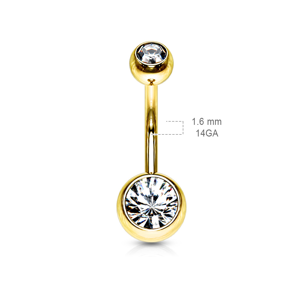 Levně SYLVIENE Piercing do pupíku s Krystaly Gold Barva: Čirá - chirurgická ocel 316L s prémiovým PVD pokovením