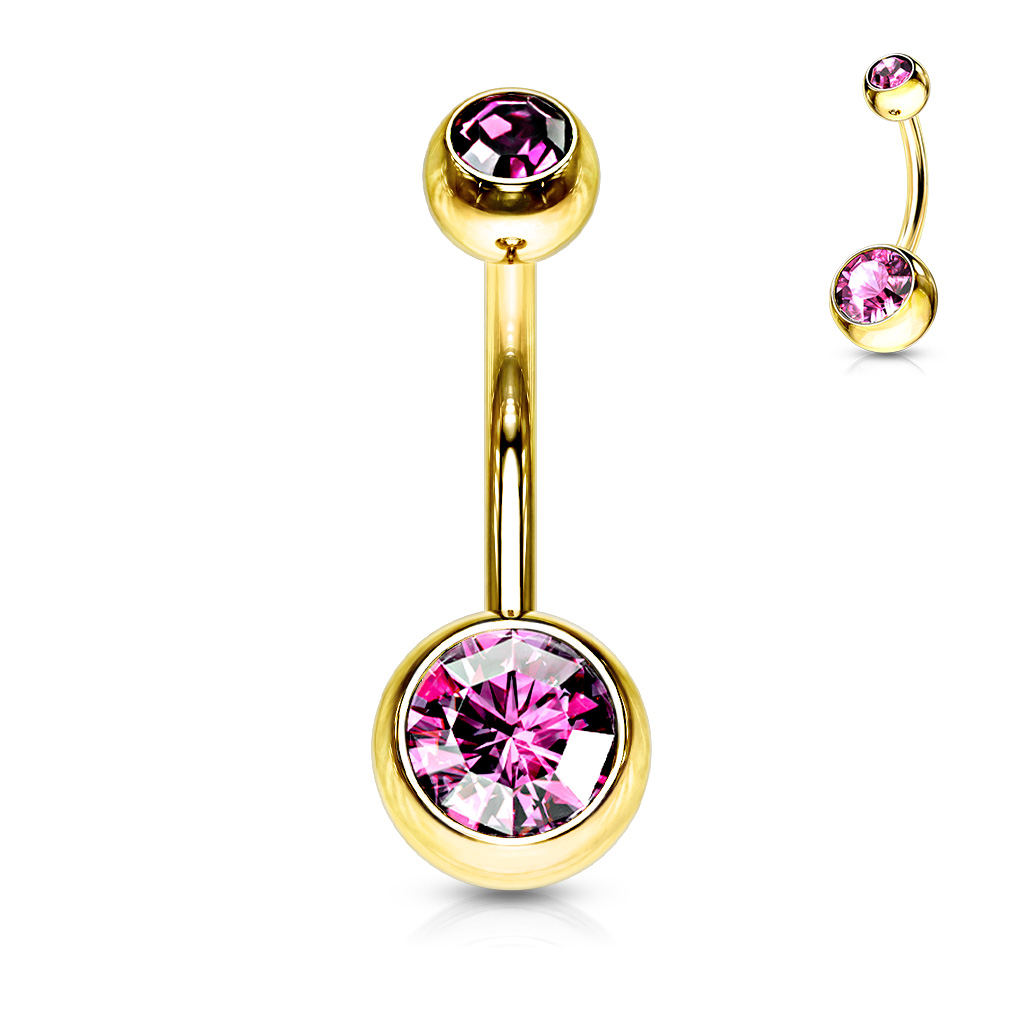 Levně SYLVIENE Piercing do pupíku s Krystaly Gold Barva: Světle růžová - chirurgická ocel 316L s prémiovým PVD pokovením