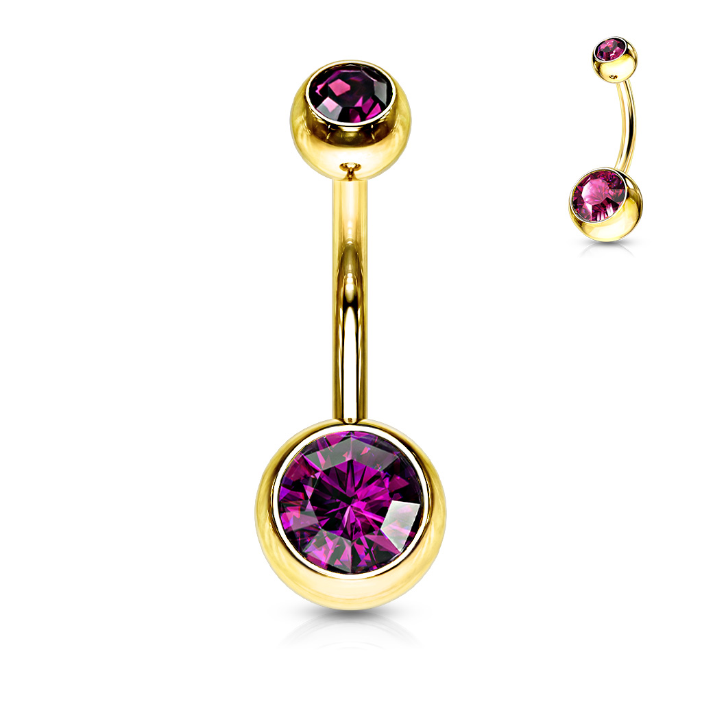 Levně SYLVIENE Piercing do pupíku s Krystaly Gold Barva: Fialová - chirurgická ocel 316L s prémiovým PVD pokovením