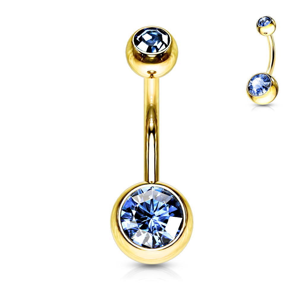 Levně SYLVIENE Piercing do pupíku s Krystaly Gold Barva: Světle modrá - chirurgická ocel 316L s prémiovým PVD pokovením