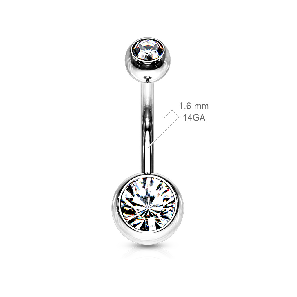 Levně SYLVIENE Piercing do pupíku se Zirkony Silver Barva: Čirá, Délka: 11 mm, Velikost ozdobné koncovky: 5 a 8 mm - chirurgická ocel 316L