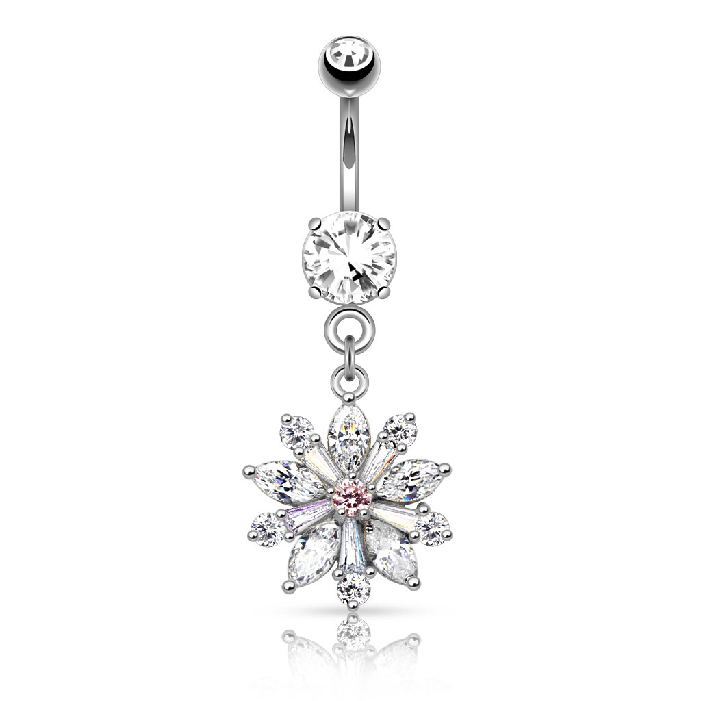 Levně SYLVIENE Piercing do pupíku Jasmine se Zirkony Barva: Stříbrná/Čirá - chirurgická ocel 316L a mosaz
