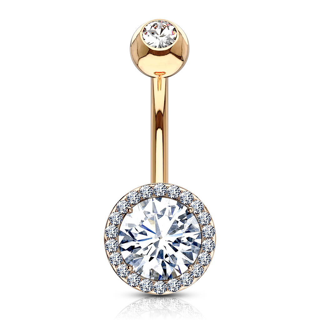 Levně SYLVIENE Piercing do pupíku se Zirkony Barva: Rose Gold/Čirá - chirurgická ocel 316L a mosaz