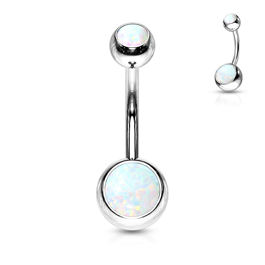 Levně SYLVIENE Piercing do pupíku s Opálem Barva: Bílý Opál - chirurgická ocel 316L