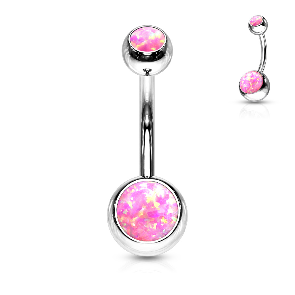 Levně SYLVIENE Piercing do pupíku s Opálem Barva: Růžový Opál - chirurgická ocel 316L
