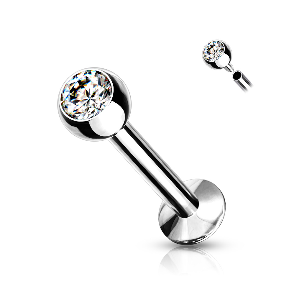 Levně SYLVIENE Labreta Ball se Zirkonem 3 mm Barva: Stříbrná/Čirá, Délka: 8 mm, Průměr/Tloušťka: 1 mm - chirurgická ocel 316L s prémiovým PVD pokovením