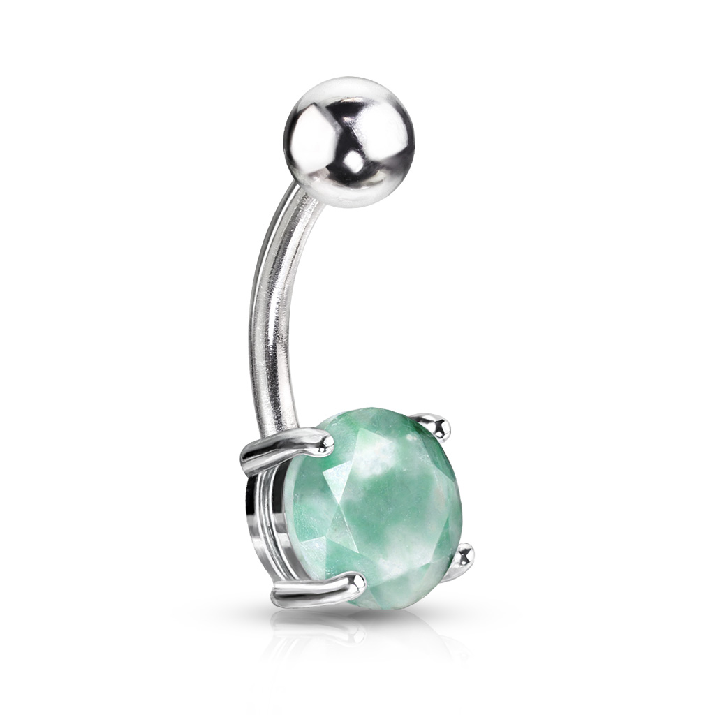 Levně SYLVIENE Piercing do pupíku Stone Silver Barva kamene: Amazonit - chirurgická ocel 316L, syntetický kámen