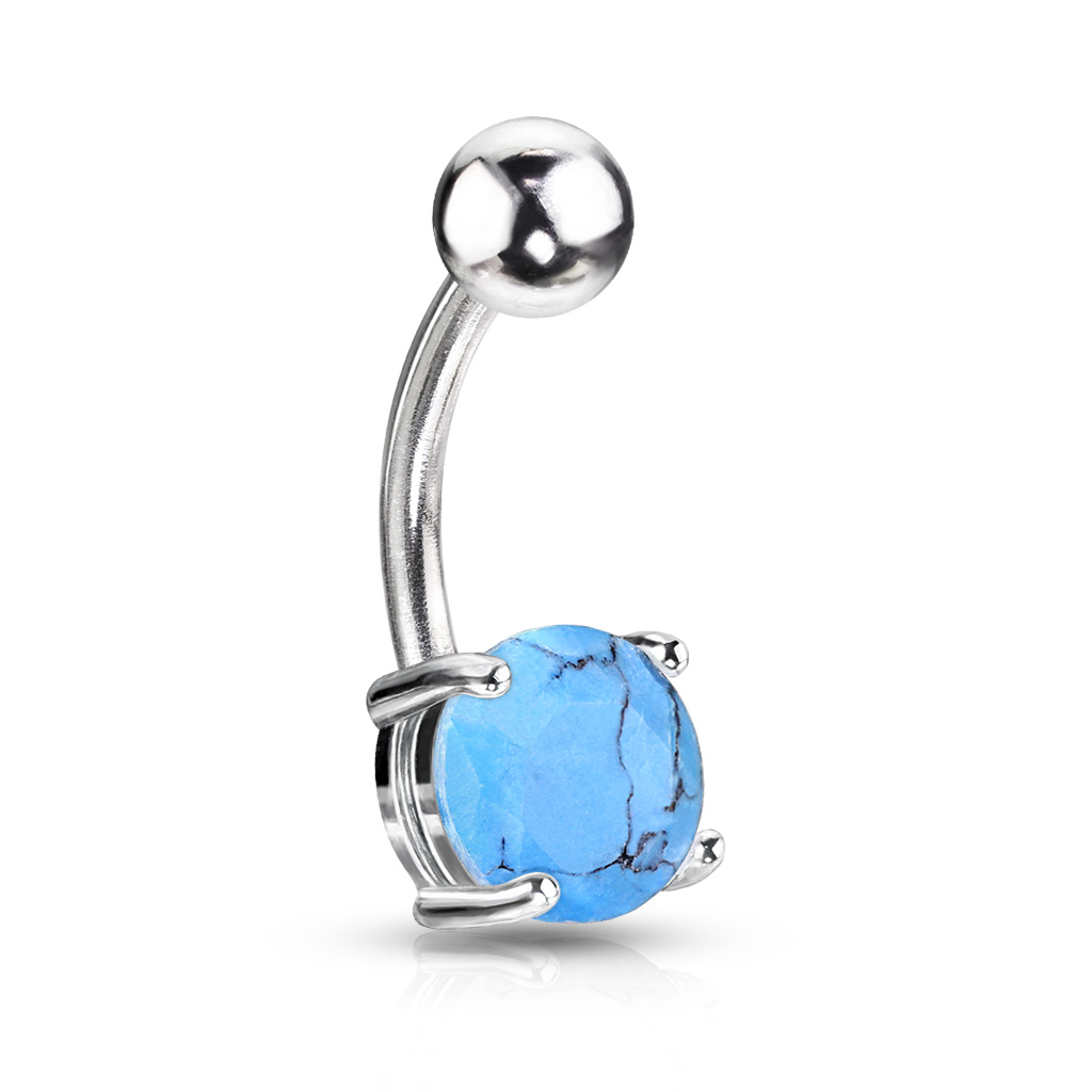 Levně SYLVIENE Piercing do pupíku Stone Silver Barva kamene: Tyrkys - chirurgická ocel 316L, syntetický kámen