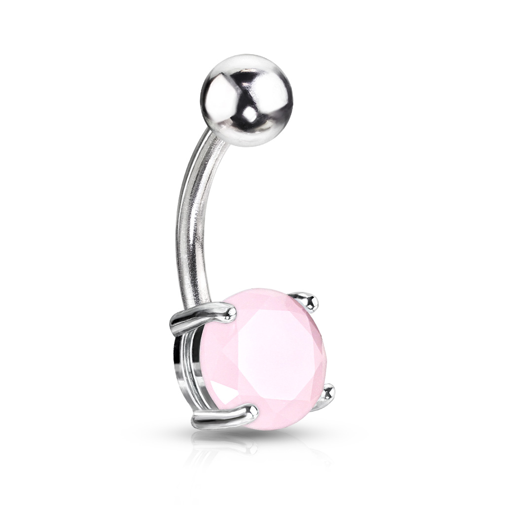 Levně SYLVIENE Piercing do pupíku Stone Silver Barva kamene: Růžový nefrit - chirurgická ocel 316L, syntetický kámen