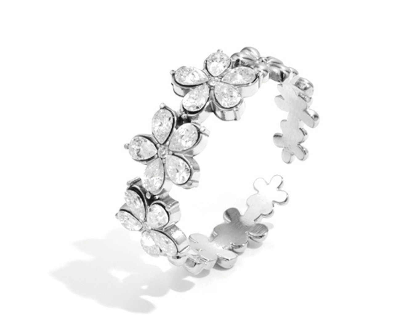 Levně SYLVIENE Prsten SHINY FLOWERS Silver Voděodolná chirurgická ocel pozlacená 14k bílým zlatem
