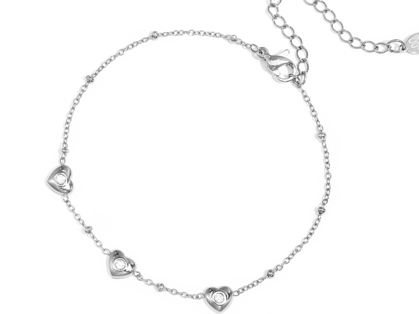 Levně SYLVIENE Náramek Three Hearts se Zirkony Silver Voděodolná chirurgická ocel pozlacená 14k bílým zlatem