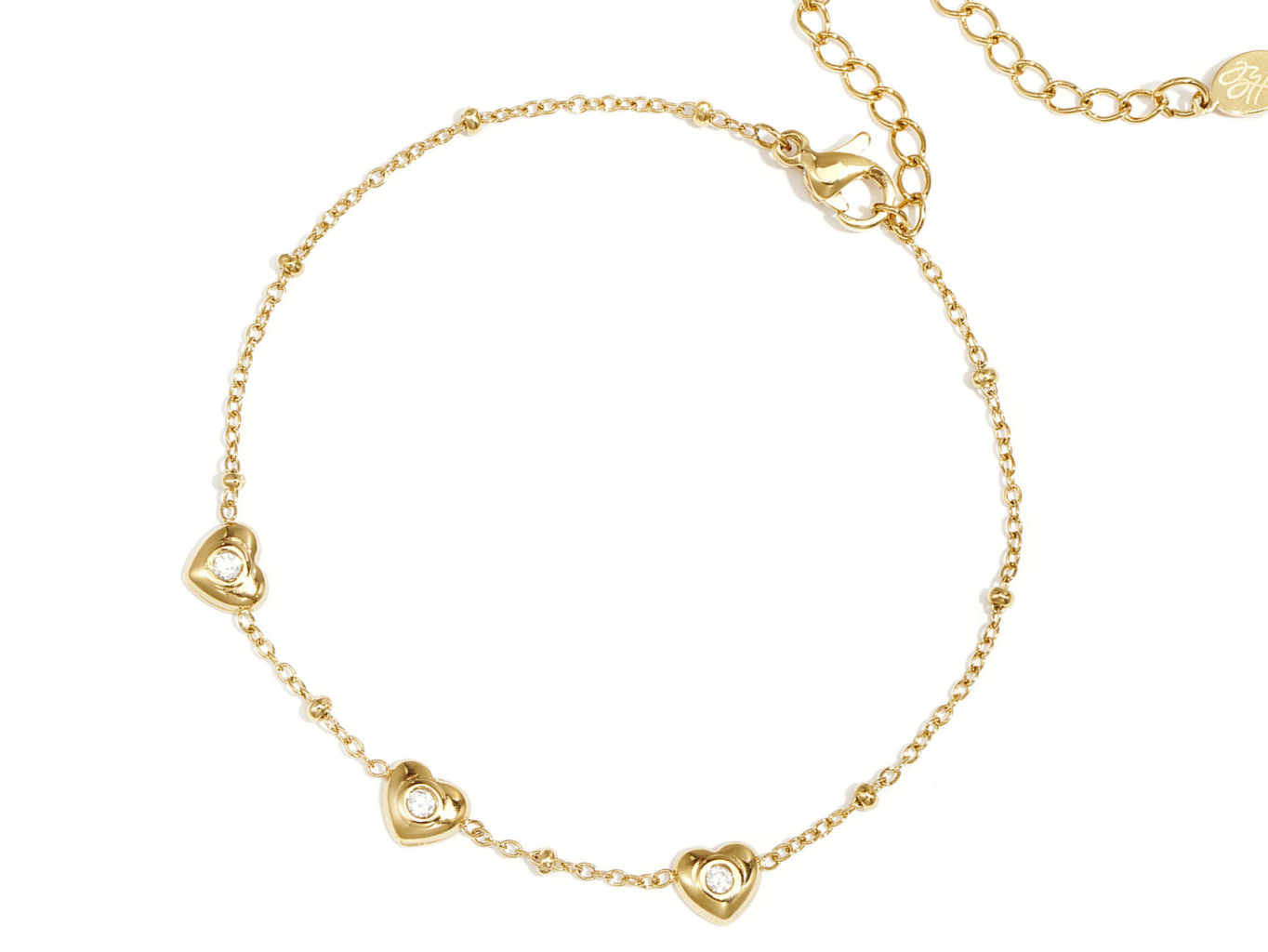 Levně SYLVIENE Náramek Three Hearts se Zirkony Gold Voděodolná chirurgická ocel pozlacená 14k zlatem